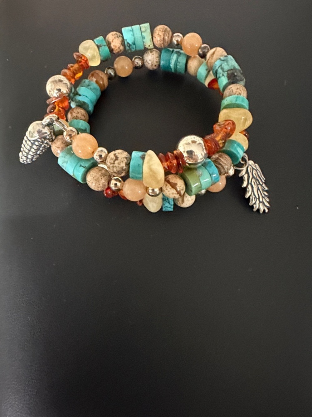 Carolyn Pollock Relios Multi Gemstone Multicolored Beaded Coil Wrap Bracelet - Picture 1 of 4
